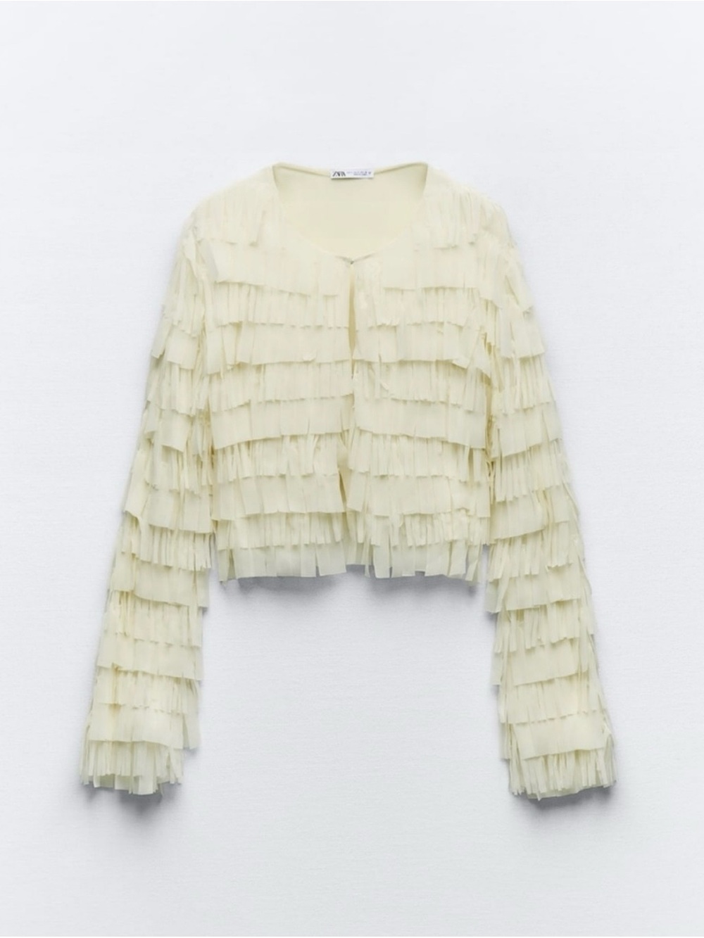 Zara Size Small Open Front Fringe Long Sleeve Top